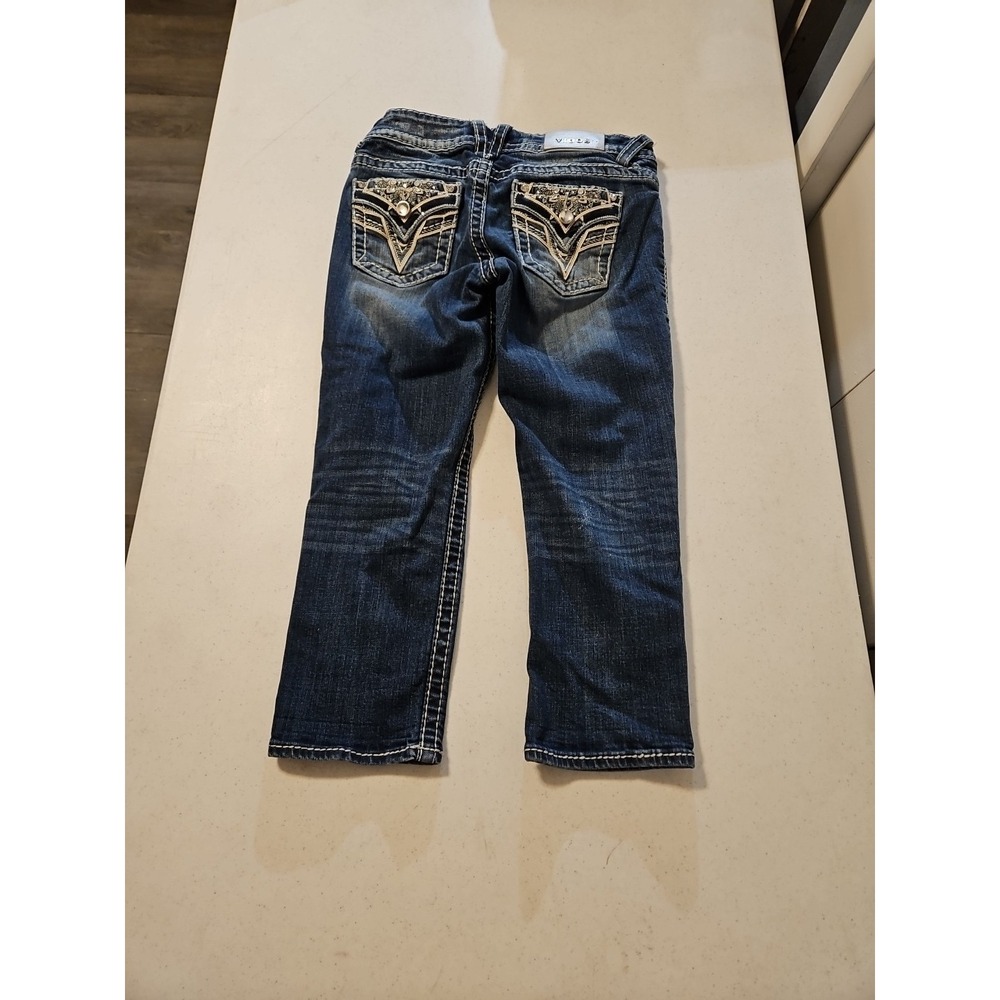 Vigoss Capri Jeans Womens 3/4 "The Dallas Capri" Thick Stitch Rhinestones (A1104 - Picture 6 of 6